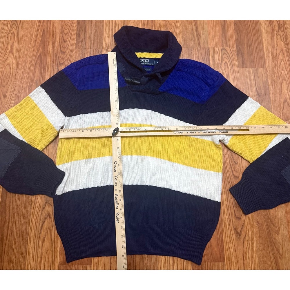 Polo Ralph Lauren Sweater Mens Extra Large Shawl Toggle Striped Cotton - Picture 11 of 12